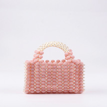 Crystal Bead Bag, Blue Bead Bag, Pink Shoulder Bag , Handmade Evening Handbag - £39.80 GBP