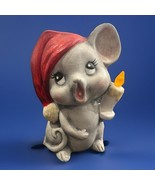 Vintage 6&quot; Ceramic Christmas Yawning Mouse Figurine w/Candle Decor Handp... - $19.95