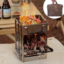 Wood Burning Camping Stove Folding, Small Portable Stainless Steel Backpacking - £31.18 GBP