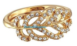 Ring Palm Leaf Pave` Ring ~ Goldtone ~ Leaf Shape ~ Size 8 ~ NEW in Box - £15.78 GBP