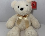 MS Teddy Bear Inc plush off-white cream teddy bear neck ribbon bow - $20.78