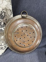 Antique 9” Copper Colander Sifter Sieve Drain Tin Lined Wall Decor Hand ... - £14.86 GBP