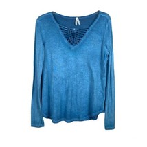Women&#39;s Mudd Long Sleeve Braided Front Blue Top Shirt Blouse Size Small - £9.38 GBP