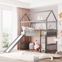 Twin Loft Bed With Slide, House Bed With Slide White - £307.54 GBP