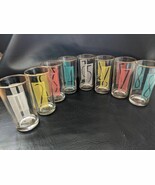 MCM 1960’s High Ball Glasses Lucky Number 1 2 3 4 5 6 7 8 Set Gold Rim - $257.25 CAD