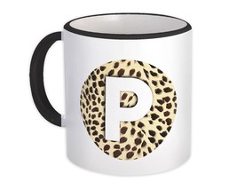Monogram Letter P : Gift Mug Cheetah Letter Initial ABC Circle Animal - £12.49 GBP