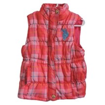 US Polo Assn Puffer Vest Girls 4T Pink Plaid Big Logo Fall Winter Warm Outerwear - £14.38 GBP