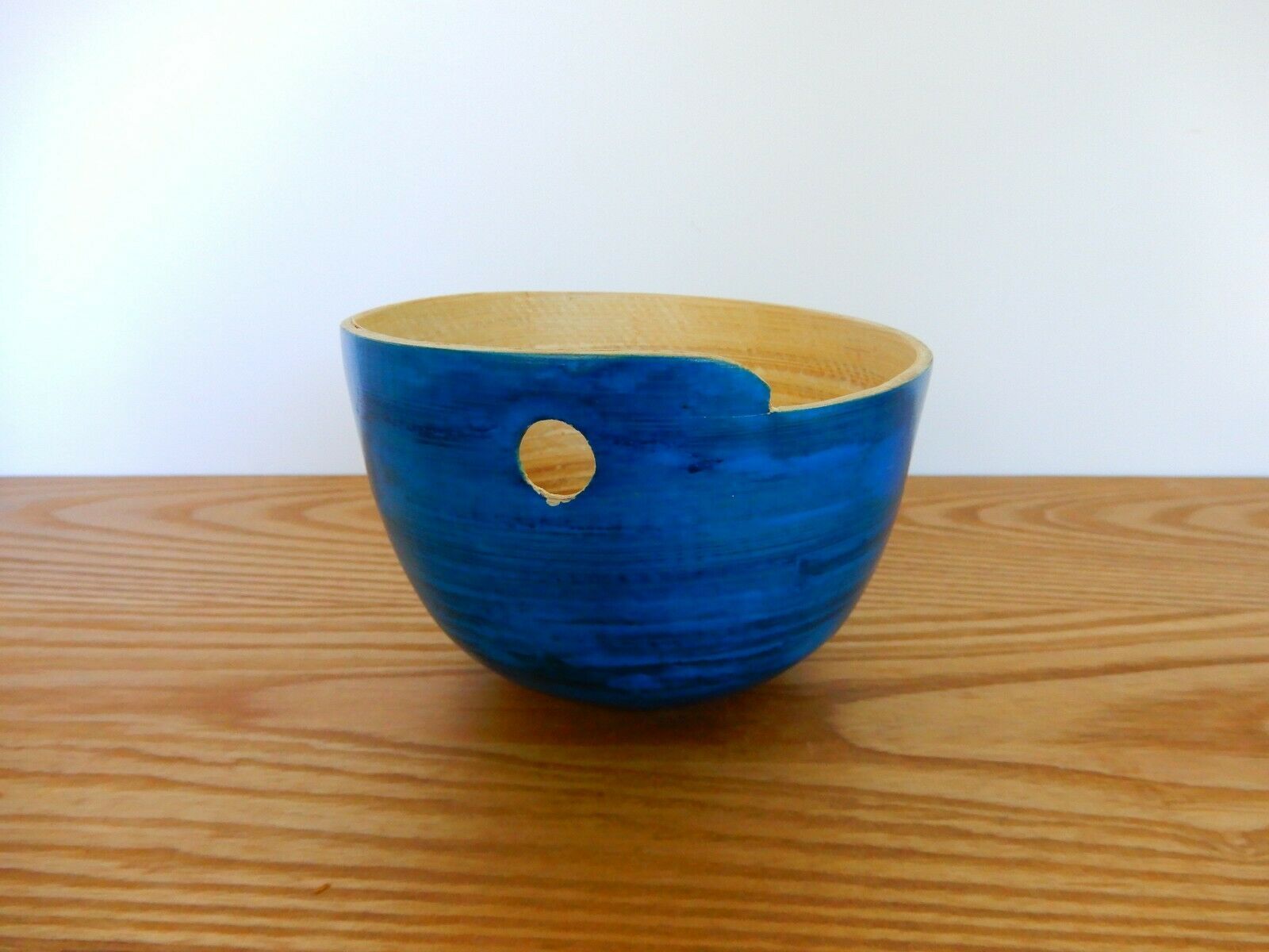 Vintage MCM  cerulean blue wooden small bowl - $15.00