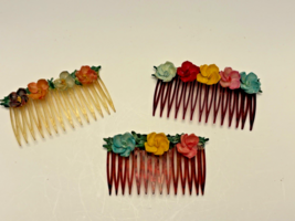 3 Vintage Floral Hair Comb Resin Flowers Hair Accessory - $13.89