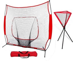 7&#39; X 7&#39; Powernet Baseball And Softball Practice Net + Ball Caddy With Ca... - £83.81 GBP