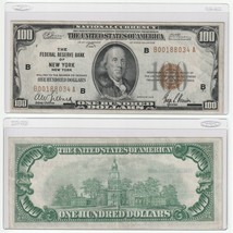 1929 $100 One Hundred Dollar Brown Seal National Currency Note New York Fed - $261.79