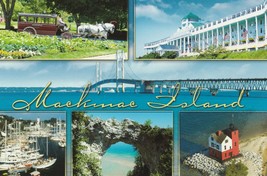 Postcard Mackinac Island Michigan Horse Drawn Carriage Boats Shore Hotel Unused - £4.65 GBP