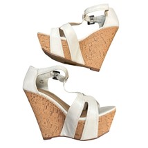 NEW Shoedazzle Women&#39;s Platform Sandals Size 7.5 Shoes Cork Heels White Tan - $20.69