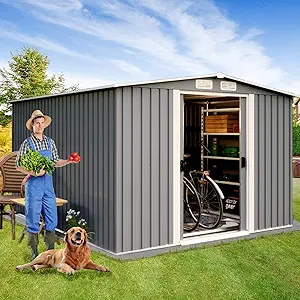 10X8 Ft Outdoor Storage Shed, Galvanized Steel Metal Garden Shed With Do... - $1,133.99