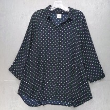 CAbi Martini Navy Blue Green Polka Dot Button Down Long Sleeve Blouse Sz L - $13.85