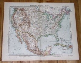 1908 Original Antique Map Of United States Usa / Mexico - £22.15 GBP
