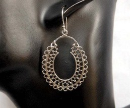 Mandala Hoop Drop Earrings, Womens Earrings, Silver Tribal Jewelry | Sup Silver - £22.82 GBP