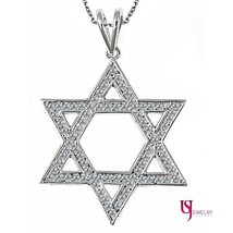 Diamant Jüdisch Stern von David Anhänger Rolo Kette 16 &quot; 14K Weiß Gold 0.75 - $1,059.42