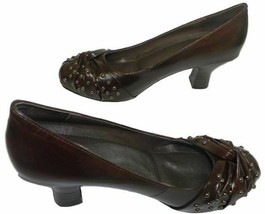 TDB Leather Women Shoes W/ Bow &amp; Encrusted Metal Studs, Size 11, Color Coffee - £51.99 GBP