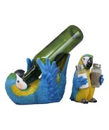 Blue Scarlet Macaw Parrot Wine Bottle And Salt Pepper Shakers Holder Sta... - $68.07 CAD