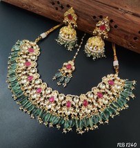 VeroniQ Trends-Punjabi Style Pachi Kundan Necklace With Jhumki Earrings-Tika- - £212.37 GBP