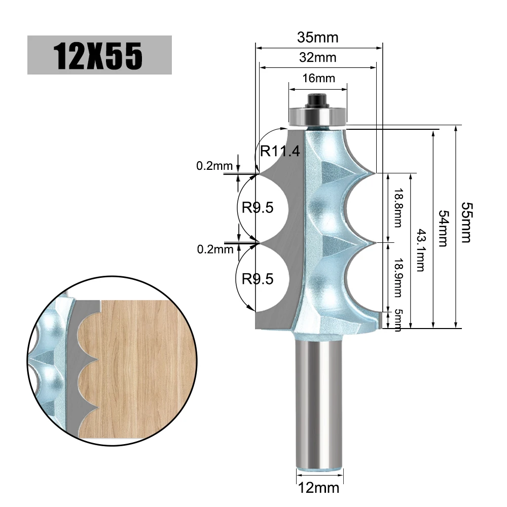 8mm 12mm 12.7mm Shank two Bead &amp;two Flute Large Molding Router Bits Set Line  wo - £155.08 GBP