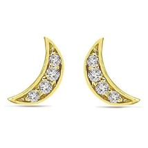 0.06Ct Round Natural Diamond Moon Stud Earrings 14K Yellow Gold Plated Silver - £91.92 GBP