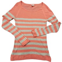 Mossimo Orange Shirt Preppy Stripe Classic Long Sleeves Mesh Scoop Women Size M  - £5.11 GBP