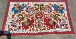 Indian Embroidered Mirror Work Textile Wall Hanging Tapestry Elephant Pe... - $157.72 CAD