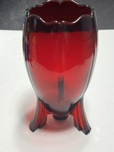 New Martinsville Viking Art Deco 3 Footed Tripod Ruby Red Rocket Vase 8.5&quot; - £47.77 GBP