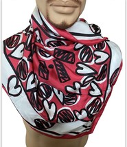 34&quot; Scarf Moschino Silk Square White Red Heart Print Vibrant - £54.48 GBP