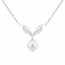 ANGARA Japanese Akoya Pearl Angel Wings Necklace with Diamonds in 14K Solid Gold - £841.47 GBP