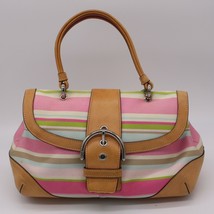 Coach Hampton Stripes Vachetta Handbag Multi Color Stripe Canvas Satchel... - $49.99