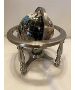 8” Tall Black  Ocean Table Top Gemstone World Globe Nickel Tone Base Com... - $82.32 CAD