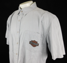 Harley Davidson Men Grey Short Sleeve Shirt Snap Dn Collar Sz 2XL - £17.19 GBP