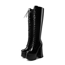 Autumn Winter Lacing Knee High Boots Women Fashion White Square Heel Long Boot P - £132.53 GBP