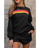 Black Striped Accent Pullover and Shorts Two Piece Casual Set - $727.38 MXN