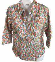 Talbots Vtg Top Size P Petite Multicolor Cotton Stretch Blouse Shirt Retro mod - £11.59 GBP