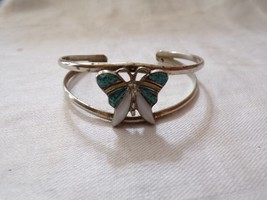 Vintage Bracelet Butterfly with Inlaid Mother of Pearl &amp; Turqoise Stones - $551.17 MXN