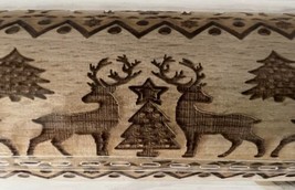 Wooden Christmas Engraved Rolling Pin Wooden Laser Cut Pattern Xmas Tree/Deer - £6.43 GBP
