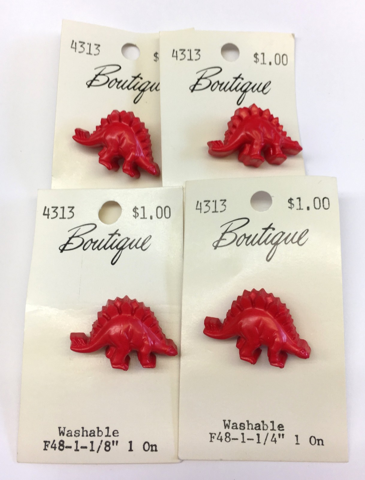 Lot 4 Figural Dinosaur Boutique Buttons Red Size 1 1/4 inch Style 4313 Plastic V - $22.99