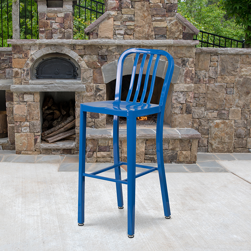 30" Blue Metal Outdoor Stool CH-61200-30-BL-GG
