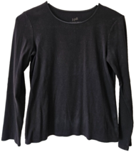 J Jill Womens Top Tee Shirt Size S Petite Black 100%  Cotton L/S Satin Trim - $19.80