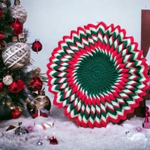 Hand Crocheted Christmas Tree Skirt Centerpiece Red/Wht/Grn 21&quot; Circle V... - $25.74