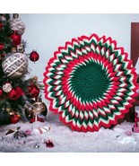 Hand Crocheted Christmas Tree Skirt Centerpiece Red/Wht/Grn 21&quot; Circle V... - €22,25 EUR
