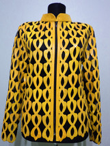 Plus Size Yellow Leather Leaf Jacket Women All Colors Sizes Genuine Zip Short D4 - £178.30 GBP