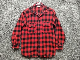 Vintage 1950s 1960s Brent Flannel Shirt Men 17 Medium Red Plaid Long Sleeve - $46.37