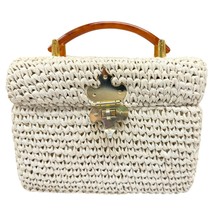 VTG1960s Rosenfeld for Italy Box Purse Amber Lucite Handle Ivory Raffia Bag - $97.02