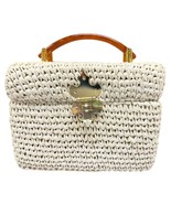 VTG1960s Rosenfeld for Italy Box Purse Amber Lucite Handle Ivory Raffia Bag - $97.02