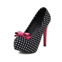 Sexy Super High Heels Women Platform Pumps Polka dot Bow Party Dress Shoes Woman - £41.06 GBP